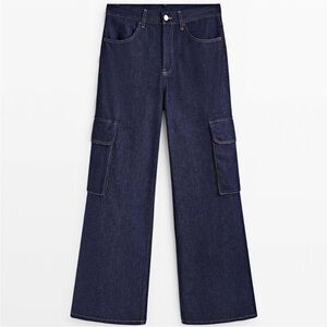 Massimo Dutti Palazzo Cargo Denim Jean Wide Leg High Rise Full Length Size 6